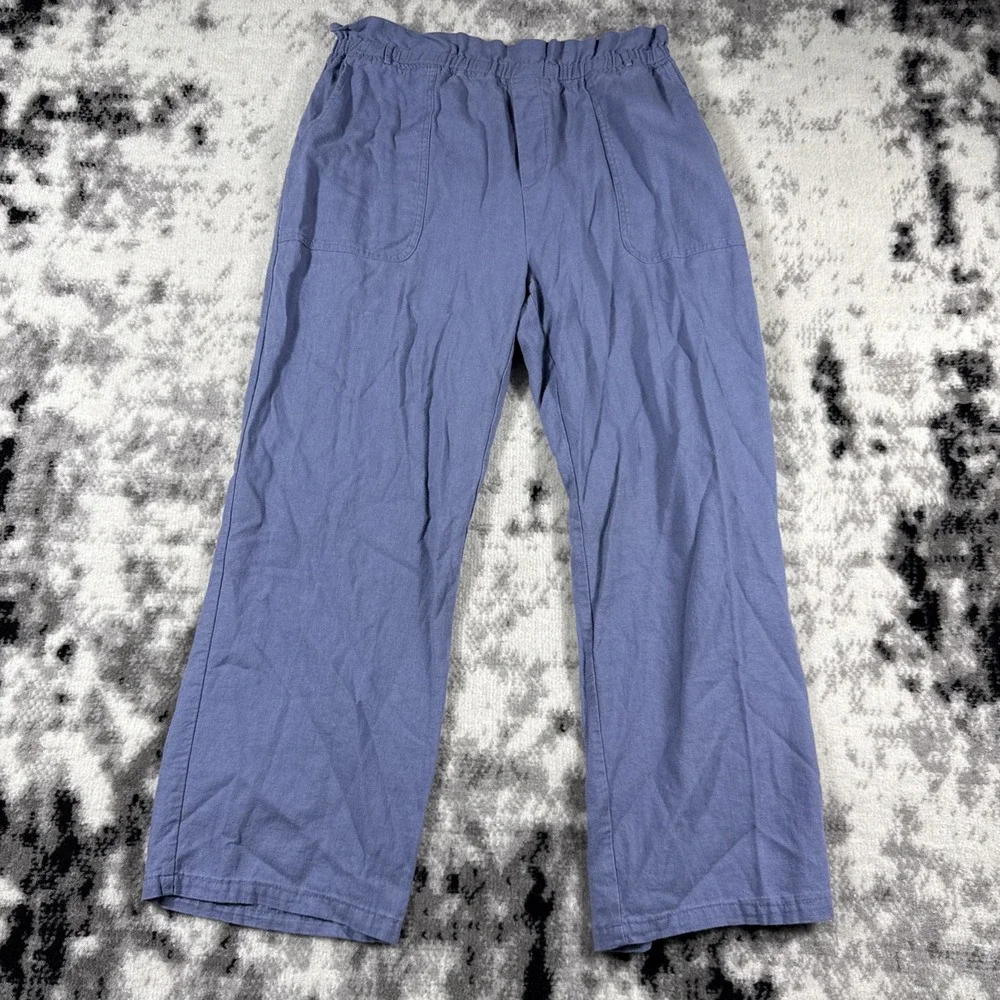 Love Tree Pants Womens Size Large Blue Wide Linen Viscose‎ Pull On Hippie